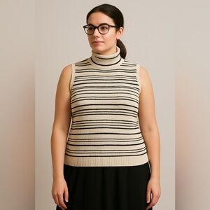 Vintage Jones New York Striped Sleeveless Turtleneck Sweater L Merino Wool